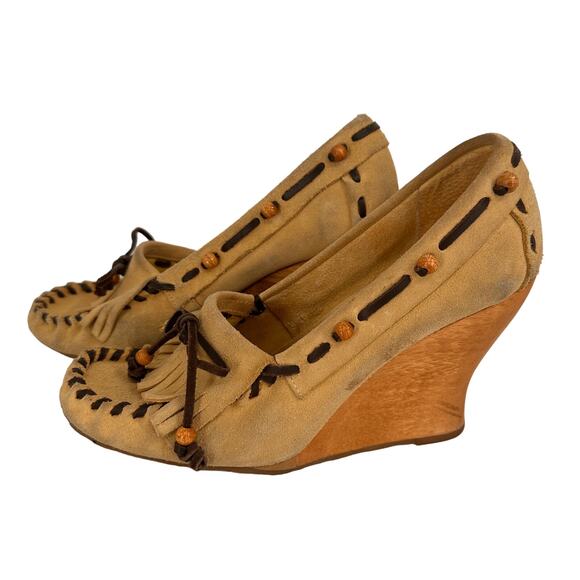 Sam Edelman Angelina Suede Wood Wedge Moccasins Size 8.5 - Picture 7 of 9